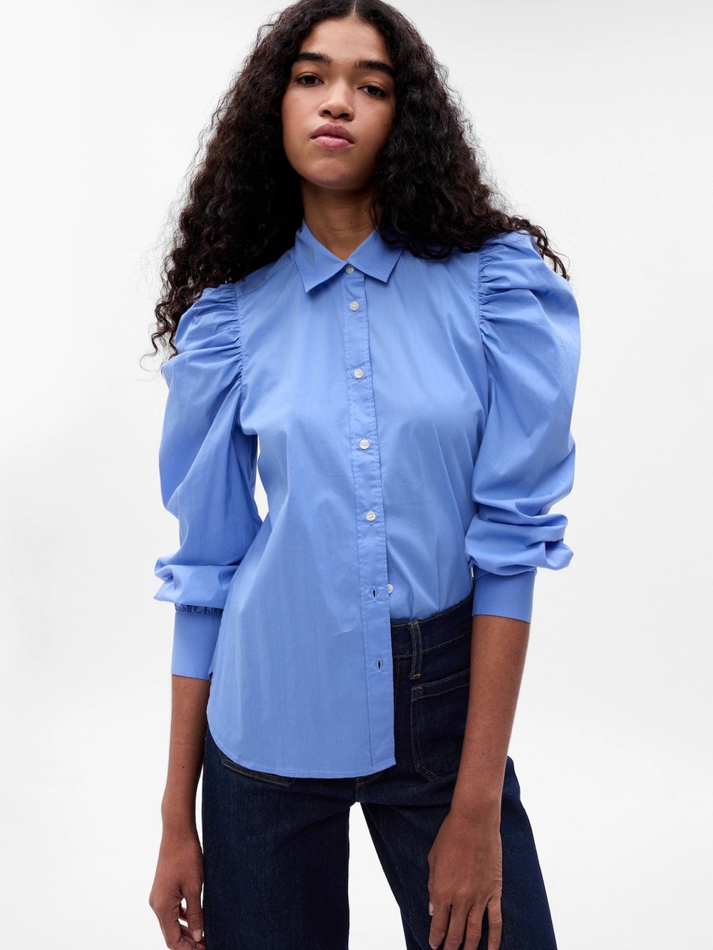 NWT GAP Blue Puff-Sleeve Button-Down Shirt